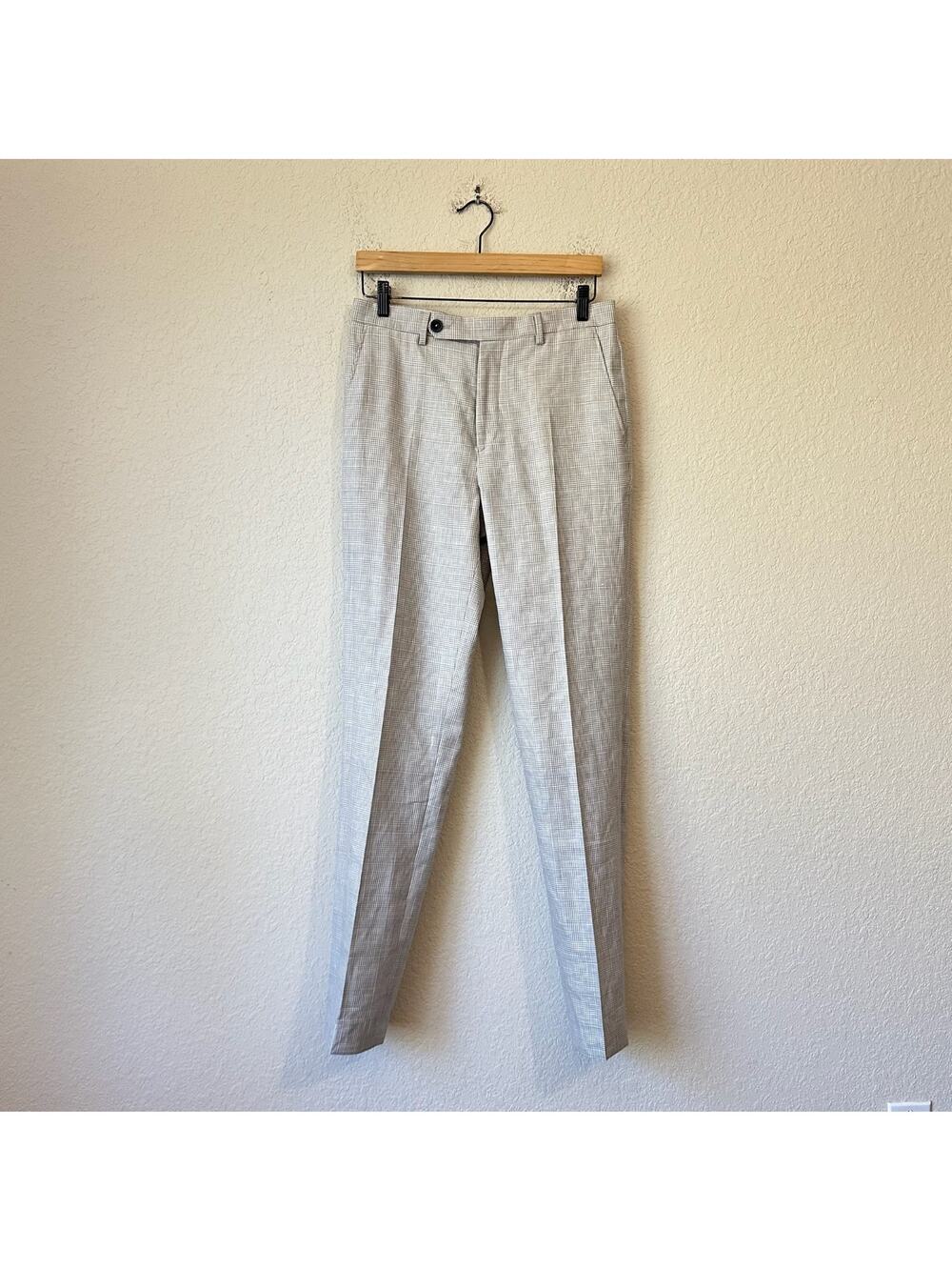 MR P. PORTER Dress Pants Gray Plaid Straight Wool Linen Trouser Formal